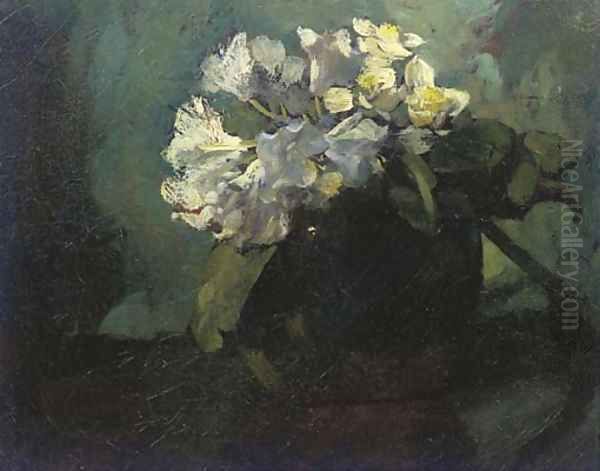 Zinnias in a vase by Floris Verster