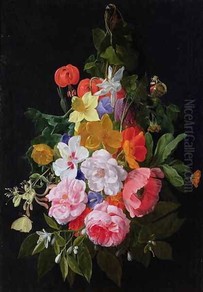 A Swag of Roses and other Flowers Hanging from a Nail - view 1