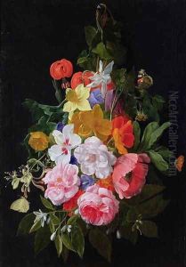 A Swag of Roses and other Flowers Hanging from a Nail by Nicholaes van Verendael