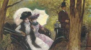 Promenade en caleche sur les grands boulevards 2 by Leon Joseph Voirin