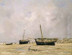 Boats, low tide by Jules Jacques Veyrassat