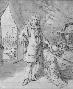 Portrait of an navigator by a table with a celestial globe, a cross staff, an astrolabe, a pair of dividers and charts Portrait of an navigator by a table with a celestial globe, a cross staff, an astrolabe, a pair of dividers and charts