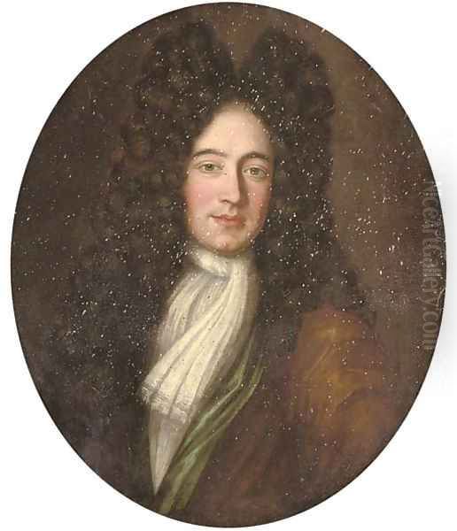 Portrait of a gentleman, half-length, in a brown and green robe, with a white cravat - view 1