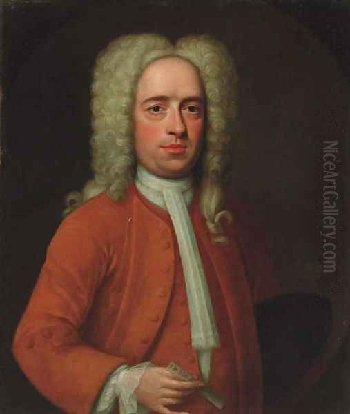 Portrait of Mr Osborn, half-length, in a brown coat and waistcoat and white stock, feigned oval - view 1