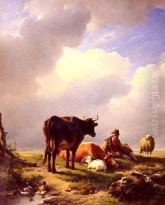 A Farmer At Rest With His Stock by Eduard Veith