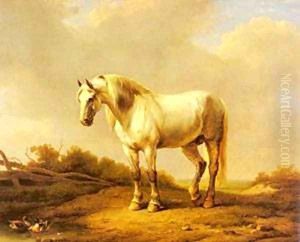 A White Stallion In A Landscape by Eduard Veith