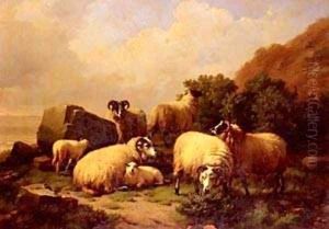 Sheep grazing By The Coast by Eduard Veith