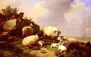 Guarding The Flock By The Coast by Eduard Veith