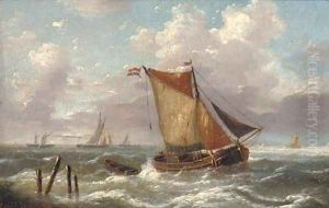 A Dutch smalschip running into the estuary by Louis Verboeckhoven