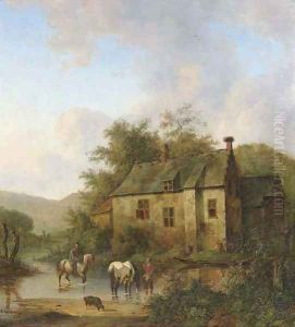 Het Huis te Boxtel met paarden in een wed