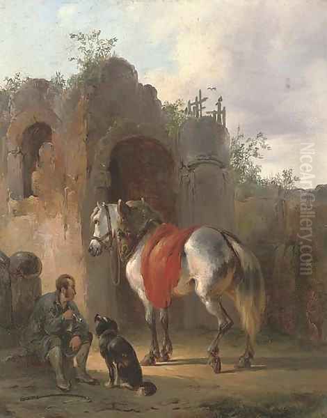 A traveller resting at the ruins - view 1
