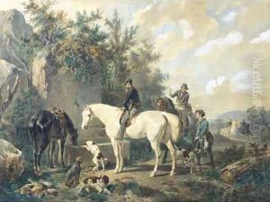 Taking a break horses watering after a hunt