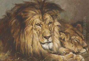 Sketch for 'Lion and Lioness Resting' by Geza Vastagh