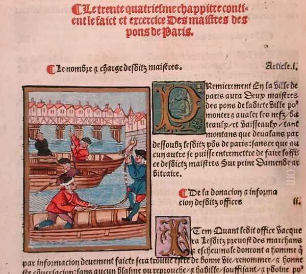 Ferrymen on the River Seine, from Ordonnances Royaux de la Juridiction de la Prevote des Marchands de la Ville de Paris, 1528 - view 1