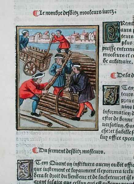 The Mouleur, worker employed to control and measure wood sales, from Ordonnances Royaux de la Juridiction de la Prevote des Marchands de la Ville de Paris, 1528 - view 1