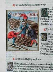 The Mouleur, worker employed to control and measure wood sales, from Ordonnances Royaux de la Juridiction de la Prevote des Marchands de la Ville de Paris, 1528