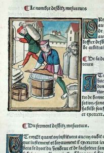 Measuring Salt, from Ordonnances Royaux de la Juridiction de la Prevote des Marchands de la Ville de Paris, 1528 by Antoine Verard