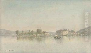 An Italian lake bathed in evening light by John Jnr. Varley
