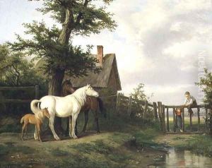 Children and Horses by a Stream by Pierre Vernet