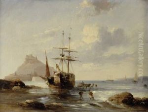 Fielding, ,voiliers A Maree Basse Pres Du Mont Saint-michel by Anthony Vandyke Copley Fielding