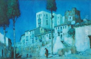 A Spanishtown, Moonlight by Albert Moulton Foweraker