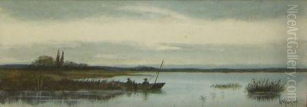 Lake Scene With Figures In A Boat - view 1