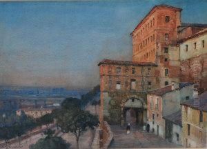 View Of An Italianate Hill-top Town At Sunset by Albert Moulton Foweraker