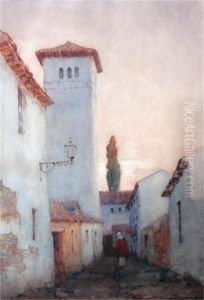 A Woman On A Continental Street by Albert Moulton Foweraker