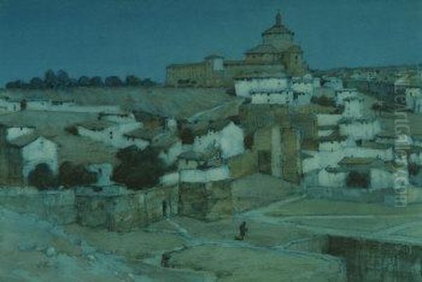 Toledo, Spain, Figure Before The Township At Dusk - view 1