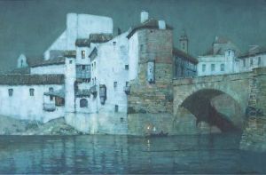 A Spanish Riverside Town By Moonlight by Albert Moulton Foweraker