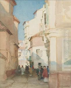Figures In A Street by Albert Moulton Foweraker