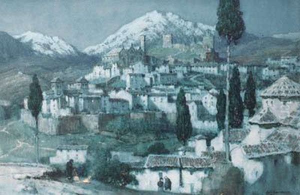 A Spanish Mountainous Village By Moonlight - view 1