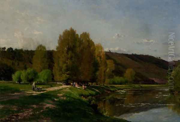 Vaches Au Bord D'un Fleuve by Alexandre Rene Veron