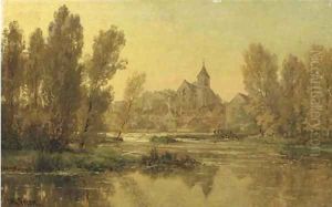 Eglise de Montigny-sur-Loing, Seine et Marne view on the church of Montigny by Alexandre Rene Veron