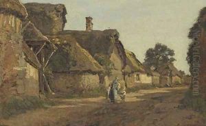 Meeting in the village street by Alexandre Rene Veron