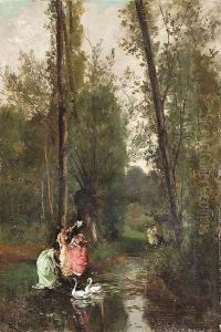 Feeding the swans by Alexandre Rene Veron