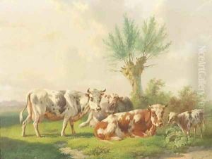 Cows in a field by Albertus Verhoesen