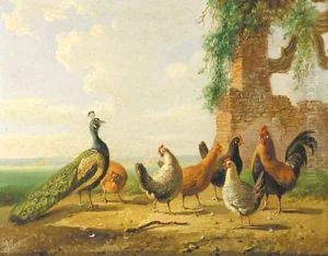 Poultry by ruined walls 2 by Albertus Verhoesen