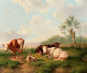Cattle in an extensive landscape by Albertus Verhoesen