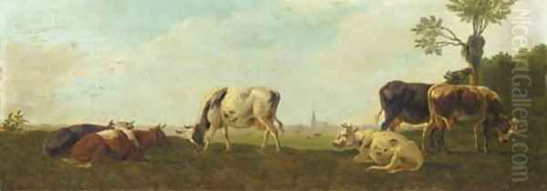 Cows in a panoramic polderlandscape - view 1
