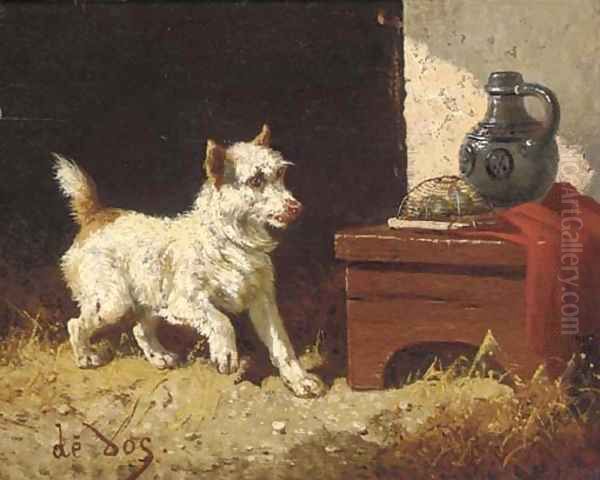 A terrier surprised by mice - view 1