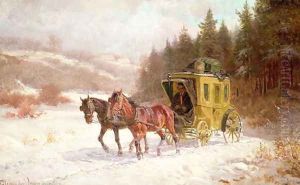 The Post Coach in the Snow by Fritz van der Venne