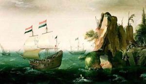 A Dutch Merchant Ship off a Rocky Coast by Cornelis Verbeeck