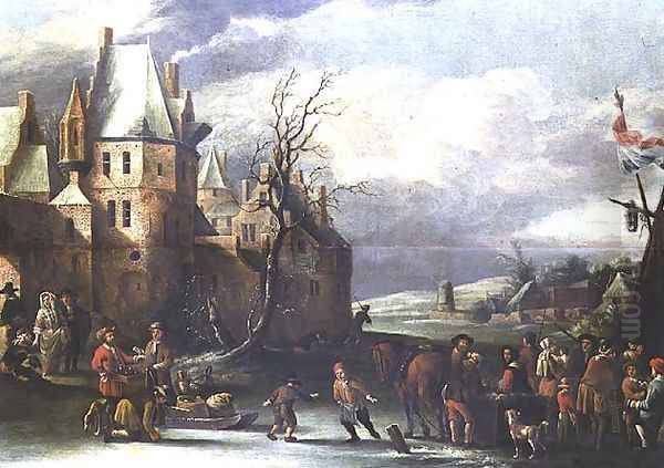 Winter Landscape with Figures before a Town - view 1