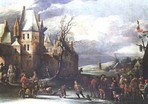 Winter Landscape with Figures before a Town