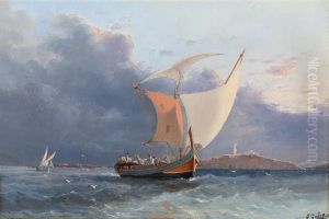 Fishing Craft Off The Coast Of Malta by Luigi Maria Galea