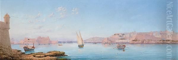 Marsamxett Harbour At Sunset; The Grand Harbour From Senglea, A Pair - view 1