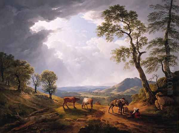 Muleteers halting on a mountain pass in the Roman Campagna - view 1