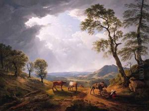 Muleteers halting on a mountain pass in the Roman Campagna by Hendrik Voogd