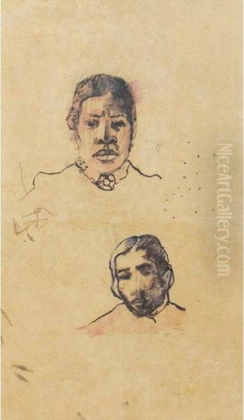 Tete De Tahitienne And Tete D'homme: A Double-sided Drawing - view 1